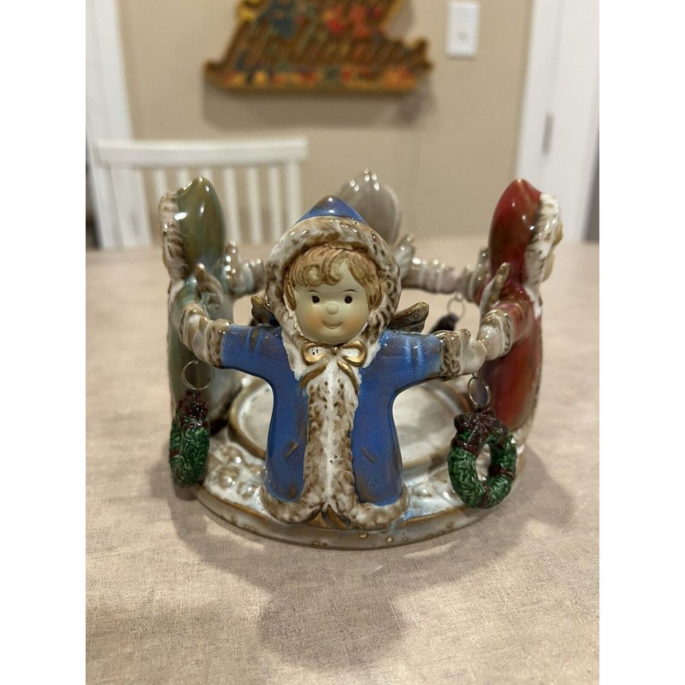 Circle Of Angels -Porcelain Candle Holder - Vintage - EUC Christmas